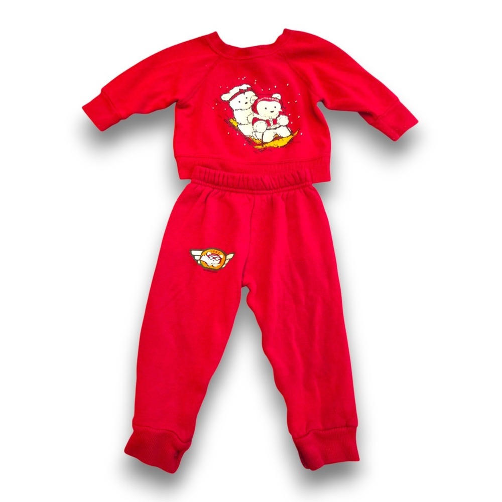 Vintage 1987 Dayton's Santa Bear Pajamas Red Christmas Winter Outfit Kids 18m
